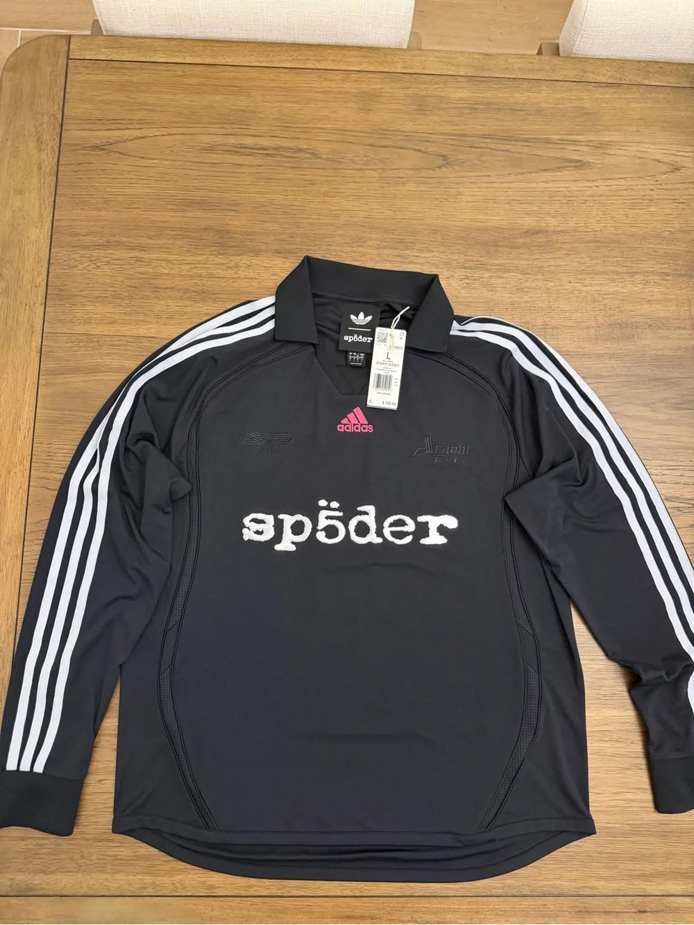 adidas Black Jersey with Pink Logo and White 'sp5der' Graphic
